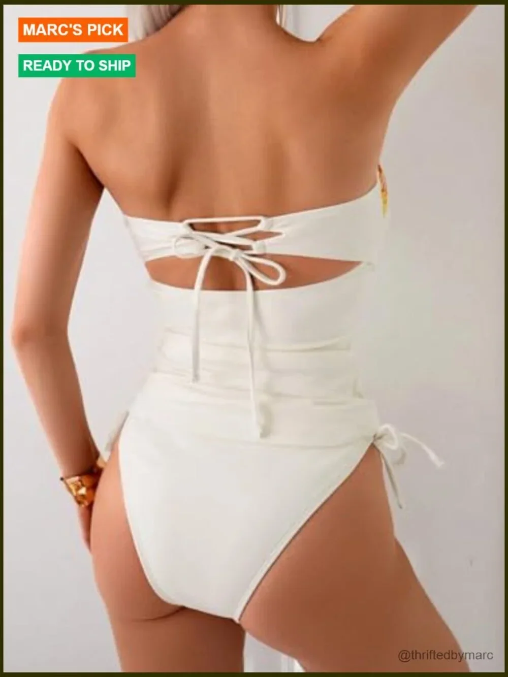 Bandeau Tankini Swimsuit Asymmetrical Slit Bowknot High Cut Cheeky Bathing Suit